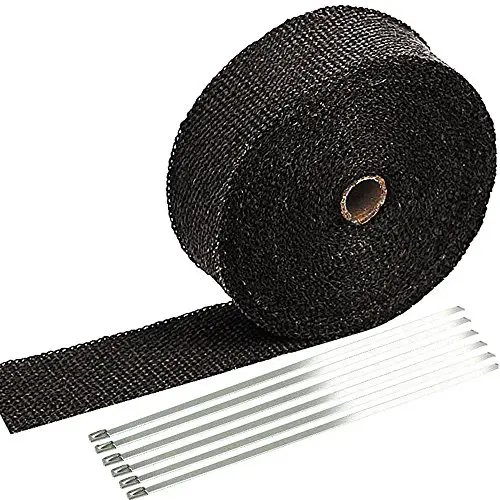 SunplusTrade 2" x 50' Black Exhaust Heat Wrap Roll for Motorcycle Fiberglass Heat Shield Tape with Stainless Ties